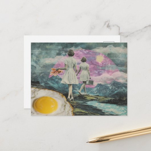 Surrealistisch ontbijt vrouw met spek en eieren briefkaart (Voorkant / Achterkant in situ)