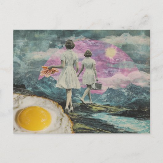 Surrealistisch ontbijt vrouw met spek en eieren briefkaart (Voorkant)