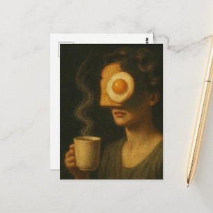 Surrealistisch ontbijt vrouw toast ei en koffie briefkaart