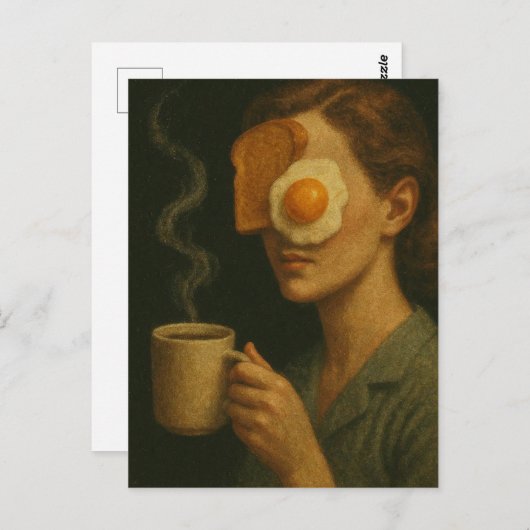 Surrealistisch ontbijt vrouw toast ei en koffie briefkaart (Voorkant / Achterkant)
