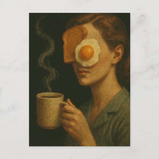 Surrealistisch ontbijt vrouw toast ei en koffie briefkaart (Voorkant)