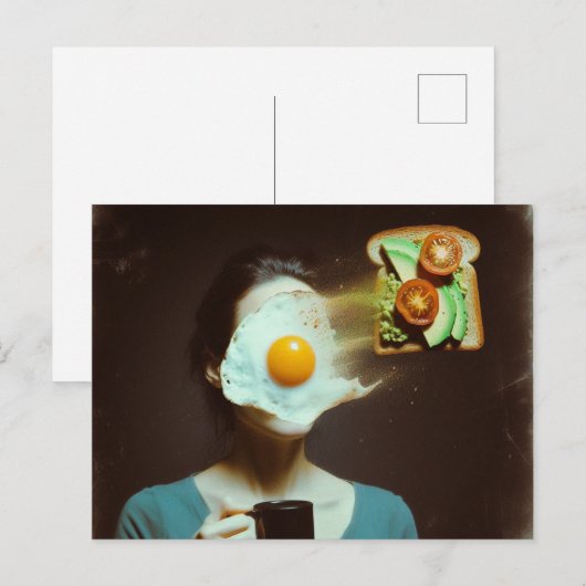 Surrealistisch ontbijt vrouw toast en eieren briefkaart (Voorkant / Achterkant)
