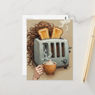 Surrealistisch ontbijt Vrouw Toaster Hoofd met kof Briefkaart