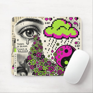 Surrealistisch oog huilende bloemen pixel art muismat