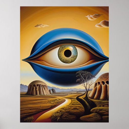 Surrealistisch oog met Abstract landschap Poster (Voorkant)