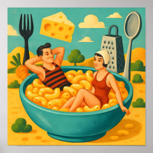 Surrealistisch paar zwemt in een kom Cheesy Noodle Poster
