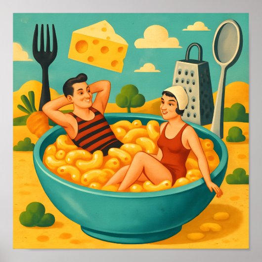 Surrealistisch paar zwemt in een kom Cheesy Noodle Poster (Voorkant)