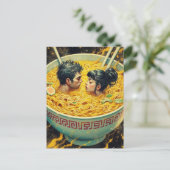 Surrealistisch paar zwemt in een kom met noedels briefkaart (Staand voorkant)
