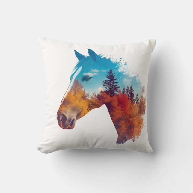 Surrealistisch paard in het herfstbos kussen (Voorkant)