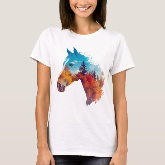 Surrealistisch paard in het herfstbos t-shirt (Voorkant)