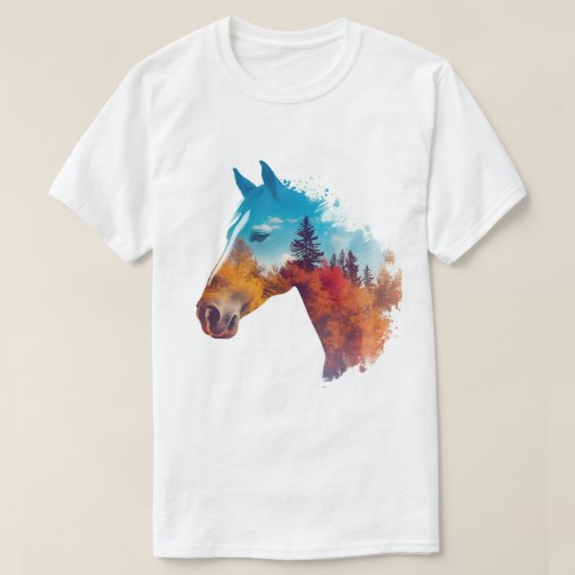 Surrealistisch paard in het herfstbos t-shirt (Design voorkant)