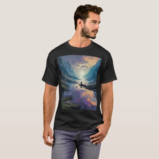 Surrealistisch Paarse & Blauwe Meditatie Dreamscap T-shirt (Voorkant volledig)