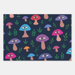 Surrealistisch paddenstoelenpatroon met oogpatroon inpakpapier vel