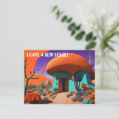 Surrealistisch paddestoelhuis nieuw adres briefkaart (Staand voorkant)