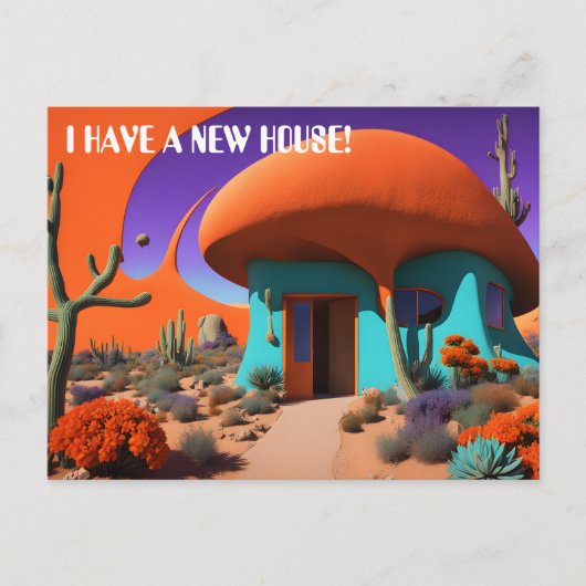 Surrealistisch paddestoelhuis nieuw adres briefkaart (Voorkant)
