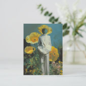 Surrealistisch persoon in gele papaver bloemen briefkaart (Staand voorkant)