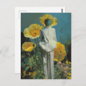 Surrealistisch persoon in gele papaver bloemen briefkaart (Voorkant / Achterkant)
