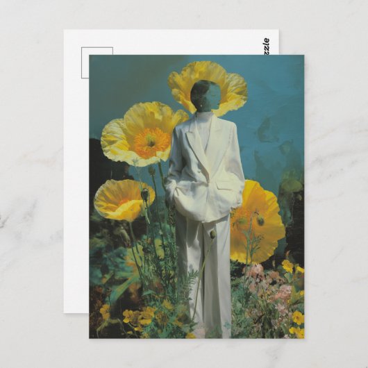 Surrealistisch persoon in gele papaver bloemen briefkaart (Voorkant / Achterkant)