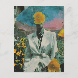 Surrealistisch persoon in gele papaver bloemen col briefkaart