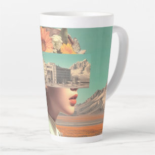 Surrealistisch portret met architecturaal landscha latte mok