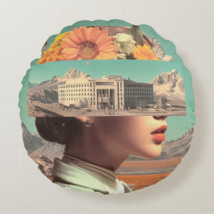 Surrealistisch Portret met Architecturaal Landscha Rond Kussen