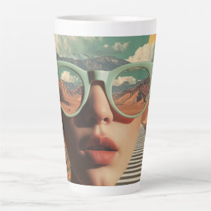Surrealistisch portret met bril die woestijn refle latte mok