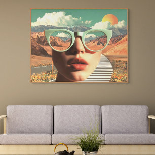 Surrealistisch Portret Met Bril Die Woestijn Weers Poster