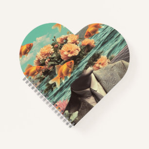 Surrealistisch Portret Met Goudvissen Bloemen En O Notitieboek