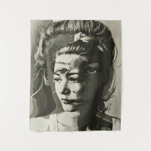 Surrealistisch portret met meerdere ogen – Abstrac Wandkleed (Voorkant)