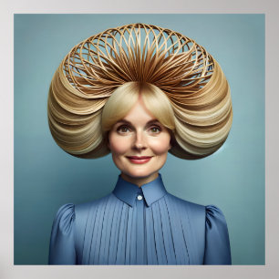 Surrealistisch portret met sculpturaal blond haar  poster