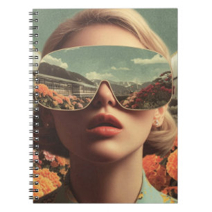 Surrealistisch portret met zonnebril die een bloem notitieboek