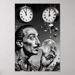Surrealistisch Poster met Smeltende Klokken en Dro