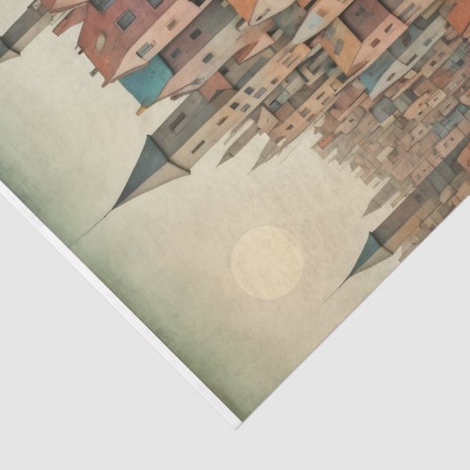 Surrealistisch rivierstadslandschap in pasteltinte tissuepapier (Detail)