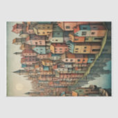 Surrealistisch rivierstadslandschap in pasteltinte tissuepapier (Voorkant)