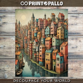 Surrealistisch rivierstadslandschap in pasteltinte tissuepapier