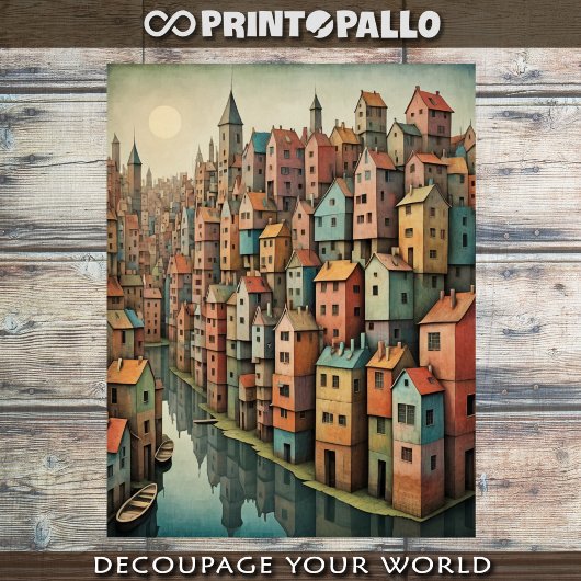 Surrealistisch rivierstadslandschap in pasteltinte tissuepapier