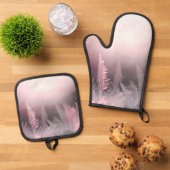 Surrealistisch roze landschap ovenwant & pannenlap set (Top down)