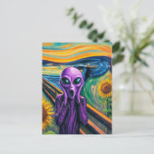 Surrealistisch schreeuwende Paarse alien Briefkaart (Staand voorkant)