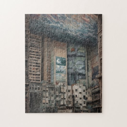 Surrealistisch stadsbeeld kunstwerk legpuzzel (Verticaal)
