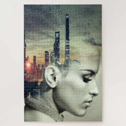 Surrealistisch stadsbeeld legpuzzel (Verticaal)
