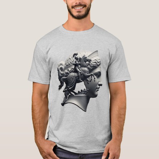 Surrealistisch standbeeld van ridder – Monochrome T-shirt (Voorkant)