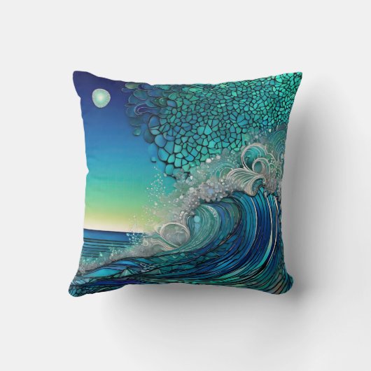 Surrealistisch Surf Zeegezicht Kussen (Achterkant)