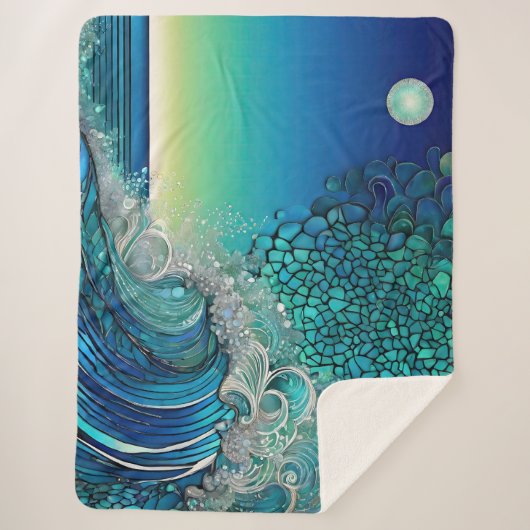 Surrealistisch Surf Zeegezicht Sherpa Deken (Voorkant)