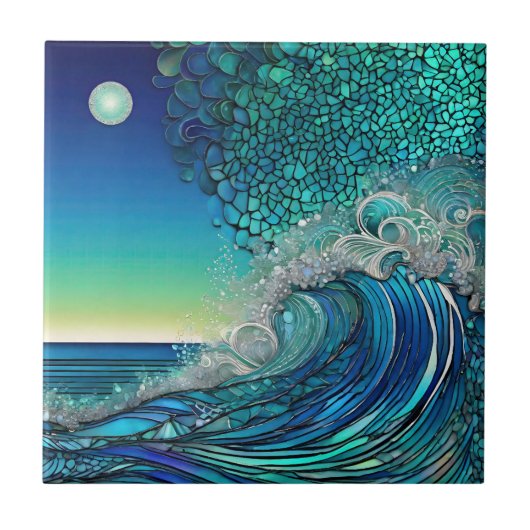 Surrealistisch Surf Zeegezicht Tegeltje (Voorkant)