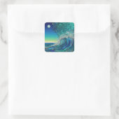 Surrealistisch Surf Zeegezicht Vierkante Sticker (Tas)