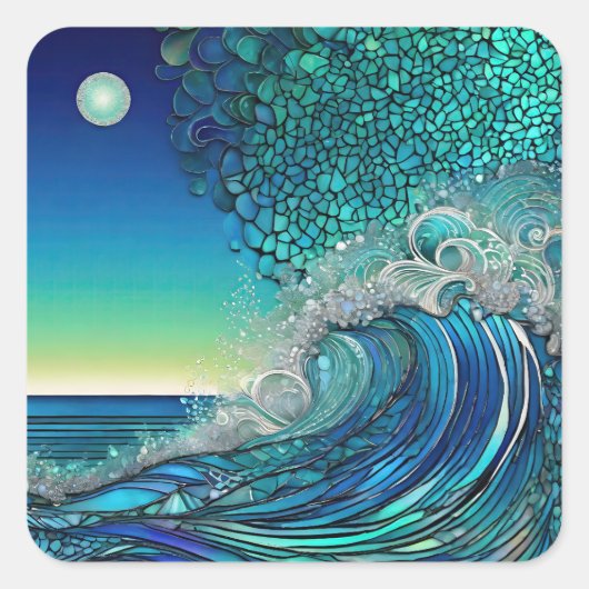 Surrealistisch Surf Zeegezicht Vierkante Sticker (Voorkant)