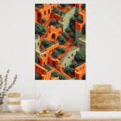 Surrealistisch terras met bomen en trappen poster (Keuken)
