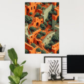 Surrealistisch terras met bomen en trappen poster (Thuiskantoor)