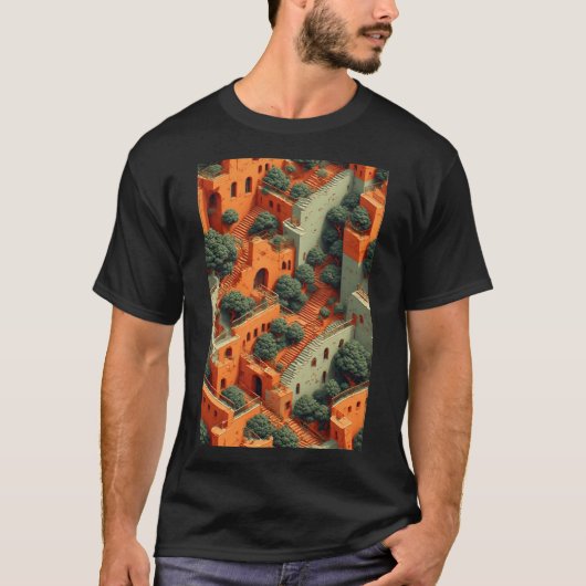 Surrealistisch terras met bomen en trappen t-shirt (Voorkant)