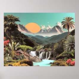 Surrealistisch tropisch dal met watervallen poster